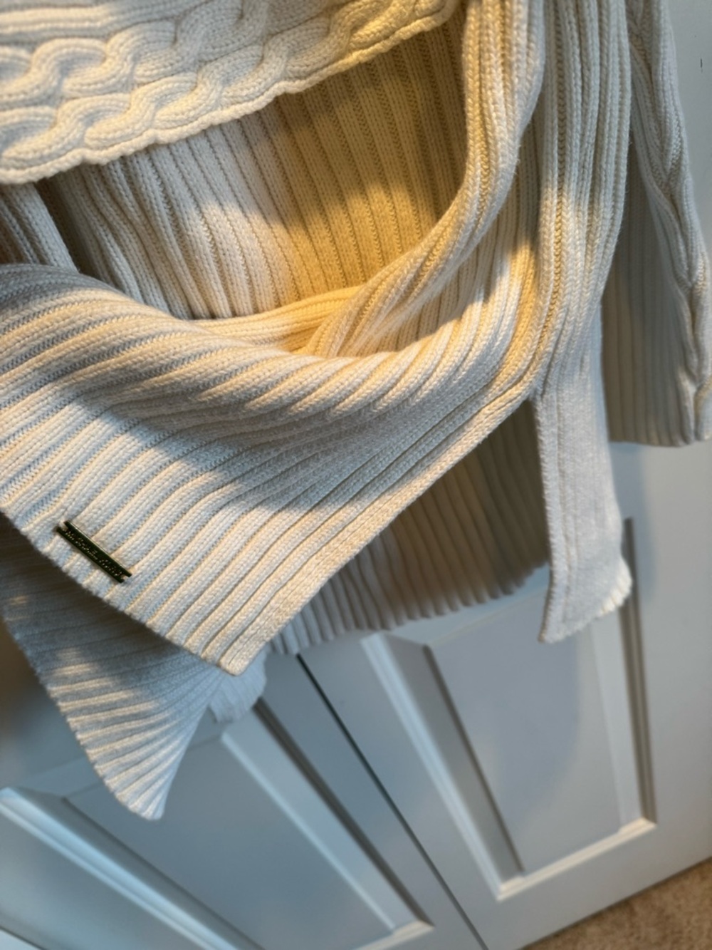 Michael Kors Cream Off-the-Shoulder Cable Trim Ribbed Sweater - Picture 4 of 5